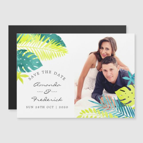 Teal and Lemon Tropical Wedding Save the Date Magnetic Invitation