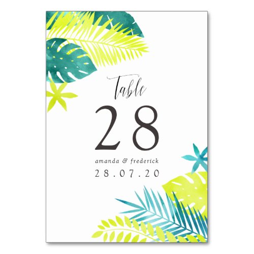 Teal and Lemon Tropical Wedding Table Number