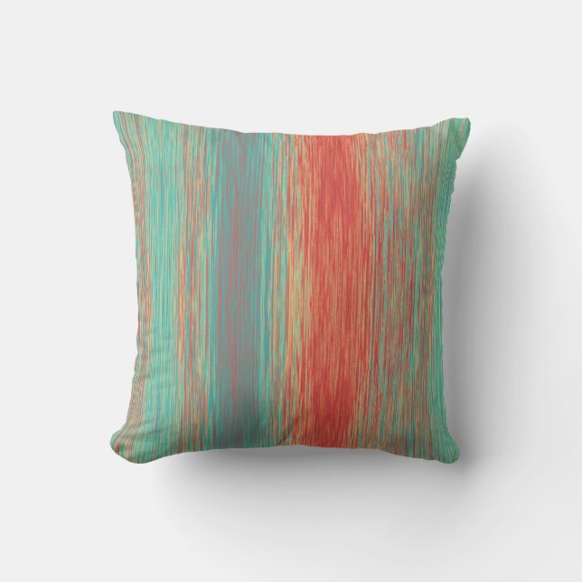 Teal and Light Orange Red Blended Stripes Outdoor Pillow (Front)