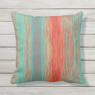 Teal and Light Orange Red Blended Stripes Outdoor Pillow