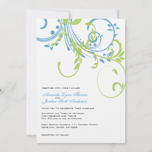 Teal and Lime Double Floral Wedding Invitation