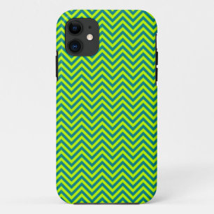 Teal And Lime Green Chevron Pattern iPhone 11 Case
