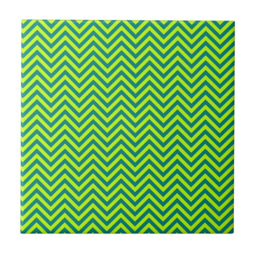 Teal And Lime Green Chevron Pattern Ceramic Tile