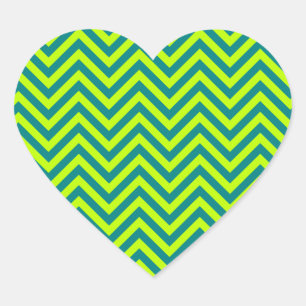 Teal And Lime Green Chevron Pattern Heart Sticker