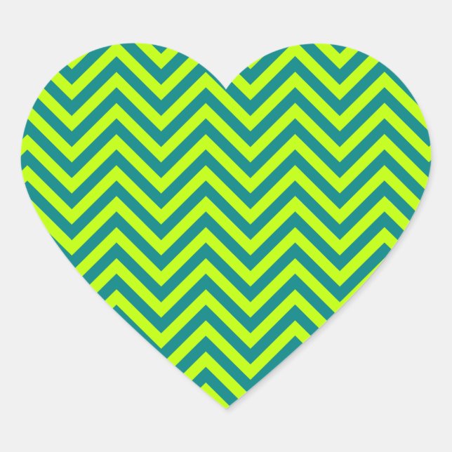 Teal And Lime Green Chevron Pattern Heart Sticker (Front)