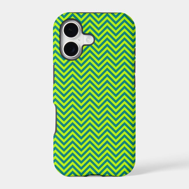 Teal And Lime Green Chevron Pattern Iphone Case (Back)