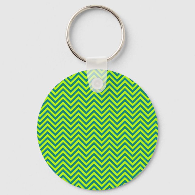 Teal And Lime Green Chevron Pattern Keychain (Front)