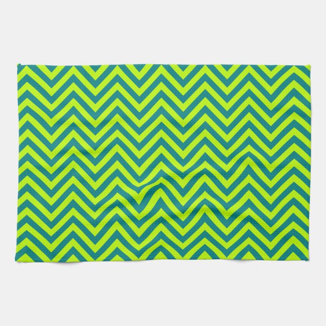 Teal And Lime Green Chevron Pattern Kitchen Towel (Horizontal)