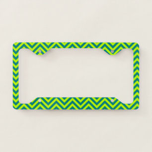 Teal And Lime Green Chevron Pattern License Plate Frame
