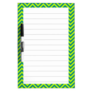 Teal And Lime Green Chevron Pattern Lined Dry Erase Board