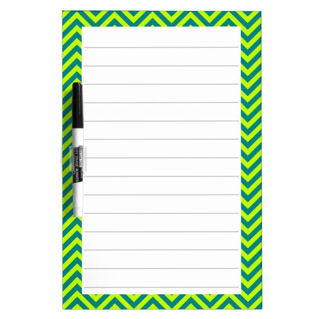 Teal And Lime Green Chevron Pattern Lined Dry Erase Board (Front)