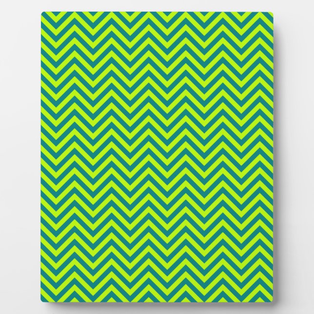 Teal And Lime Green Chevron Pattern Plaque (Front)