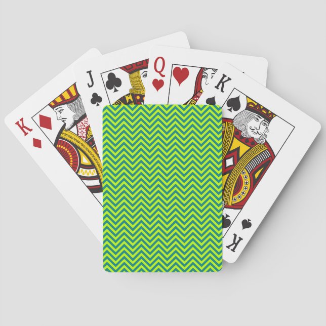 Teal And Lime Green Chevron Pattern Poker Cards (Back)