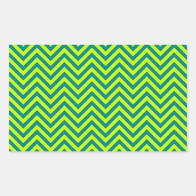 Teal And Lime Green Chevron Pattern Rectangular Sticker (Front)