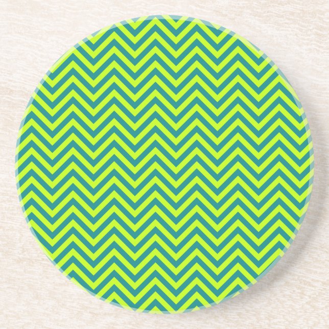 Teal And Lime Green Chevron Pattern Sandstone Coaster (Front)