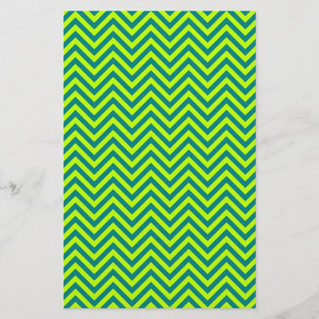 Teal And Lime Green Chevron Pattern Stationery (Front)