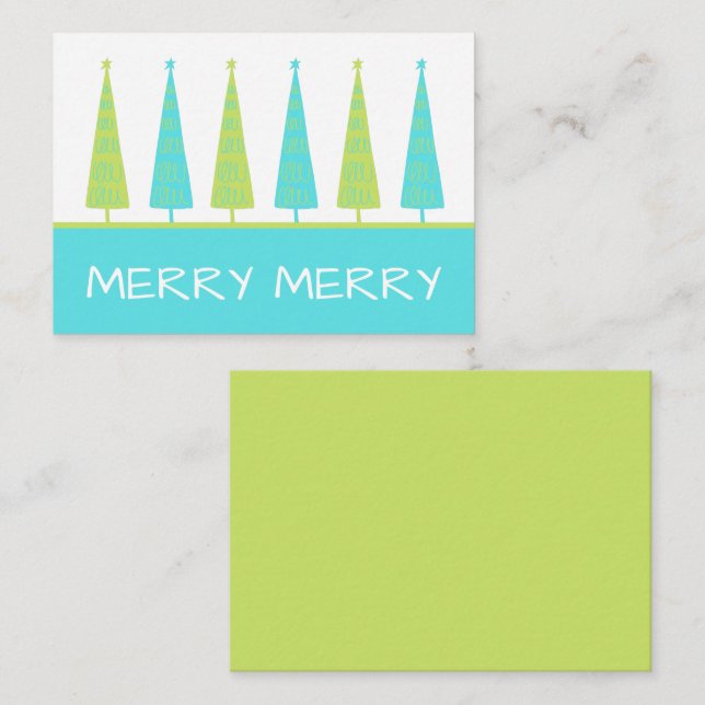 Teal and Lime Green Christmas Trees Personalized Note Card (Front/Back)