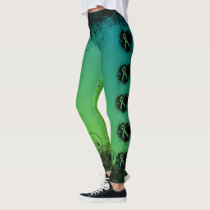 Teal and Lime Green Grunge Heart Leggings