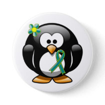 Teal and Lime Green Ribbon Penguin Button