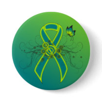 Teal and Lime Green Ribbon with Butterfly Button