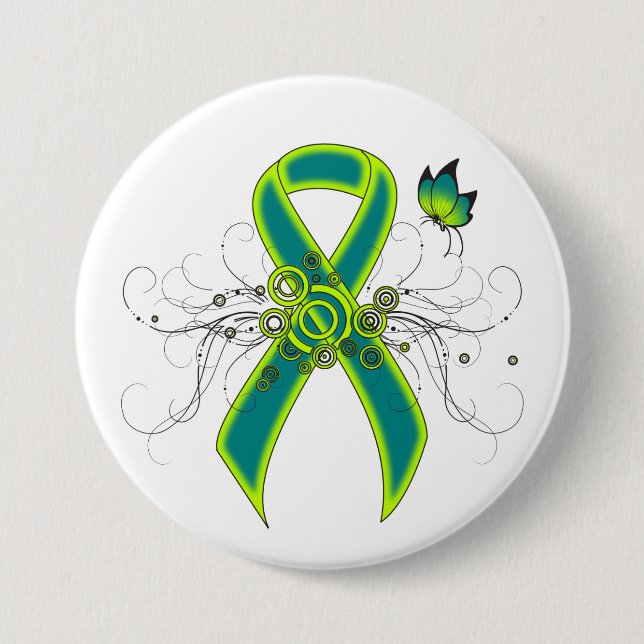 Teal and Lime Green Ribbon with Butterfly Button (Front)