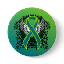 Teal and Lime Green Ribbon with Wings Button