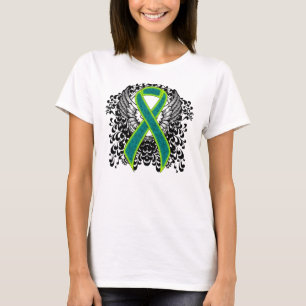 Teal and Lime Green Ribbon with Wings T-Shirt