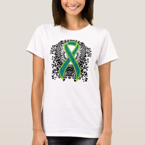 Teal and Lime Green Ribbon with Wings T_Shirt