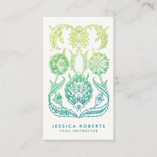 Teal and Lime Green Watercolor Boho Floral Business Card