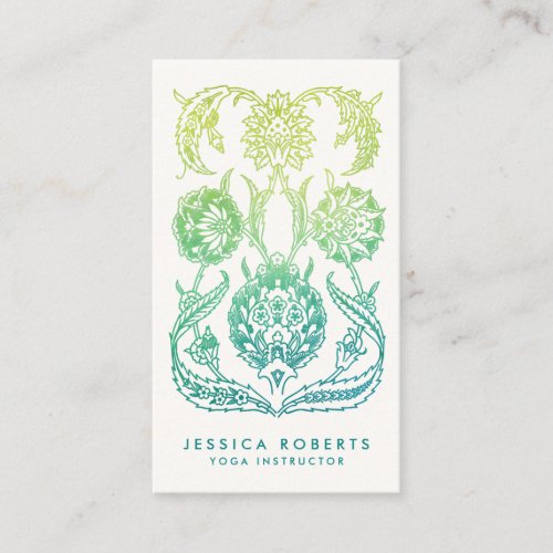Teal and Lime Green Watercolor Boho Floral Business Card