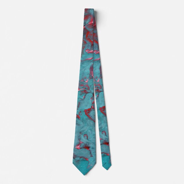 Teal and Magenta Swirled Marble Neck Tie (Front)