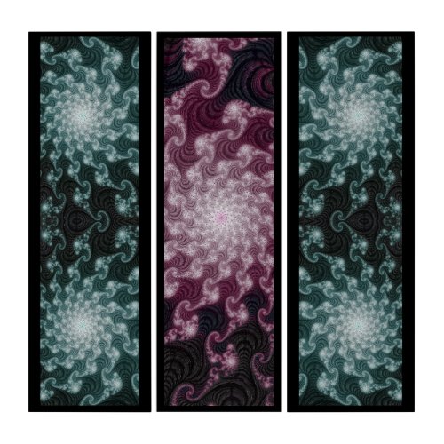 Teal and Maroon Twist Starburst Fractal Abstract Triptych