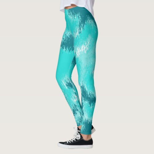 Teal and Mint Abstract ikat Pattern Leggings