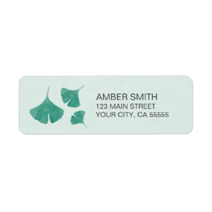 Teal and Mint Green Watercolor Ginkgo Leaf Trio Label