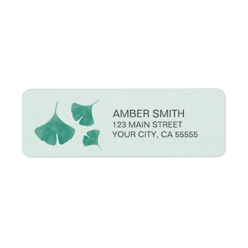 Teal and Mint Green Watercolor Ginkgo Leaf Trio Label