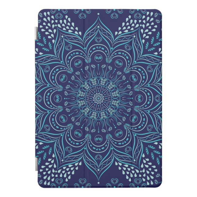 Teal and Navy Blue Mandala Pattern iPad Pro Cover (Front)