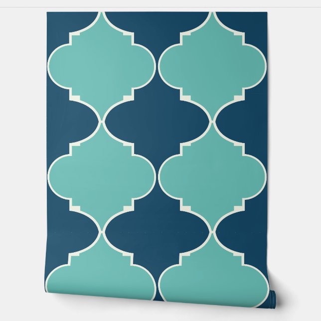 Teal and navy blue moroccan pattern wallpaper  (Unrolling)