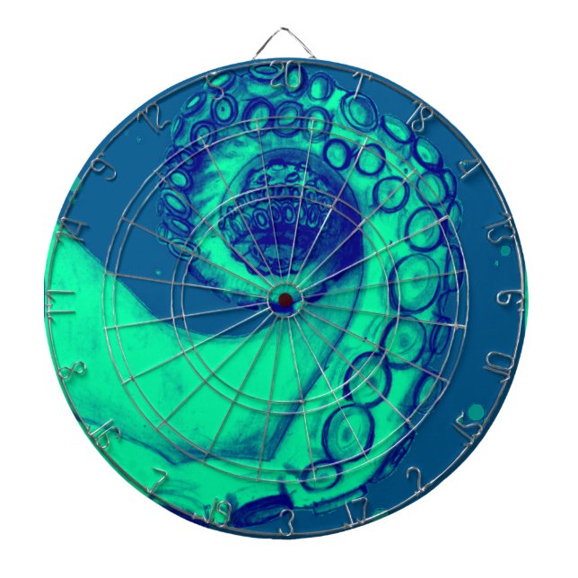 Teal and Navy Nautical Octopus Tentacle Dartboard (Front)