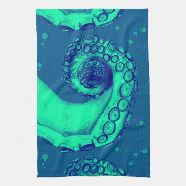 Teal and Navy Nautical Octopus Tentacle Towel (Vertical)