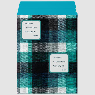 Teal and Navy Plaid Fabric Texture Envelope Mailers
