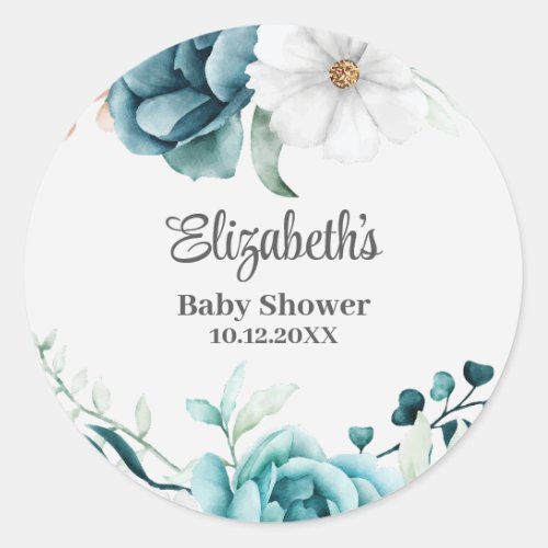 Teal and Off_White Baby Shower  Classic Round Sticker