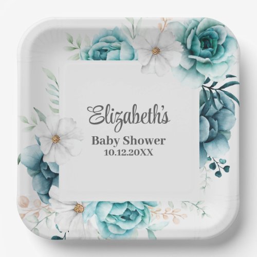 Teal and Off_White Baby Shower  Paper Plates
