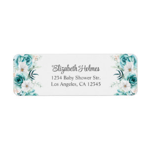 Teal and Off-White Wildflowers Baby Shower Address Label