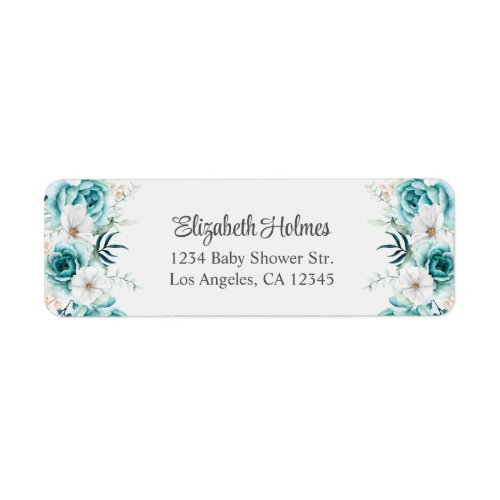 Teal and Off_White Wildflowers Baby Shower Address Label