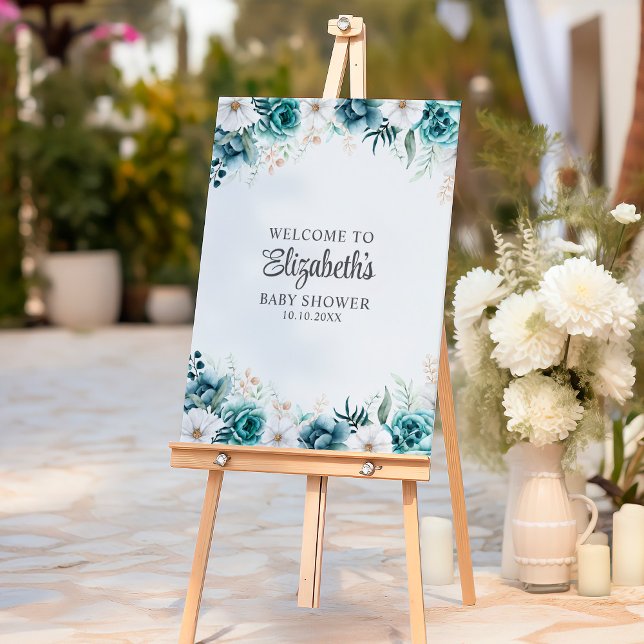 Teal and Off-White Wildflowers Baby Shower Welcome Foam Board (Teal and Off-White Wildflowers Baby Shower Foam Board)