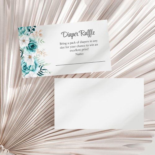 Teal and Off_White Wildflowers Diaper Raffle Enclosure Card