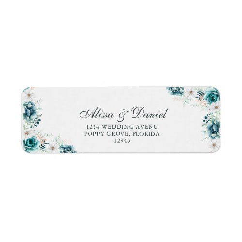Teal and Off_White Wildflowers Return Address Label