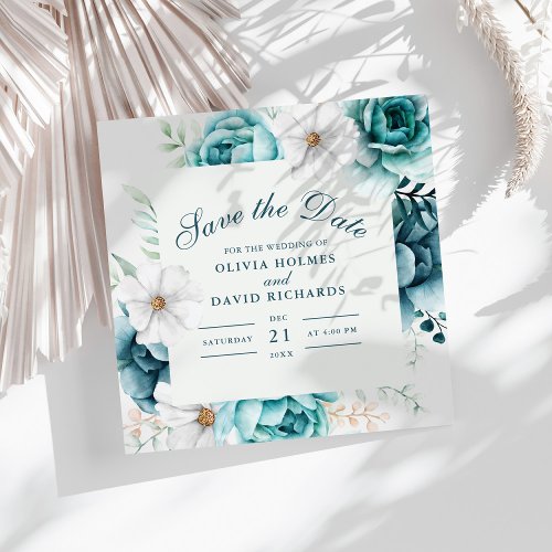 Teal and Off_White Wildflowers Save The Date Card