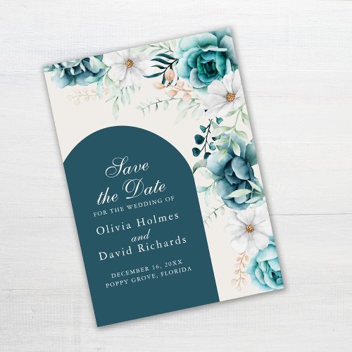 Teal and Off_White Wildflowers Save the Date Card