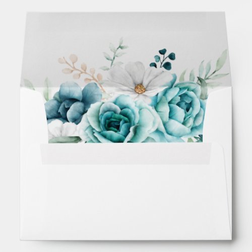 Teal and Off_White Wildflowers Wedding Envelope